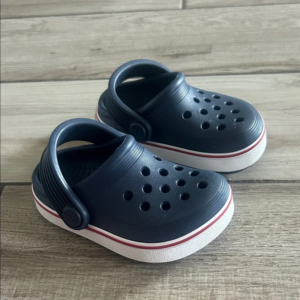 CROCS Kids Black with White & Red Trim Clogs